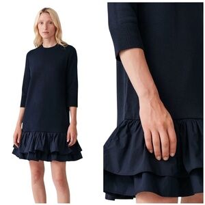 COS KNITTED DRESS WOVEN PLEATS 3/4 SLEEVE PULL ON MODERN PREPPY CONTEMPORARY XS